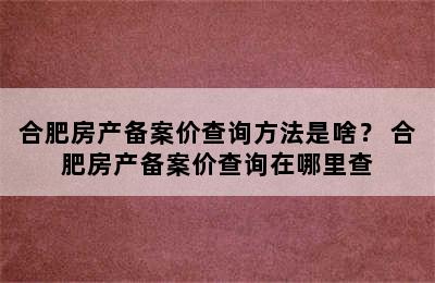 合肥房产备案价查询方法是啥？ 合肥房产备案价查询在哪里查